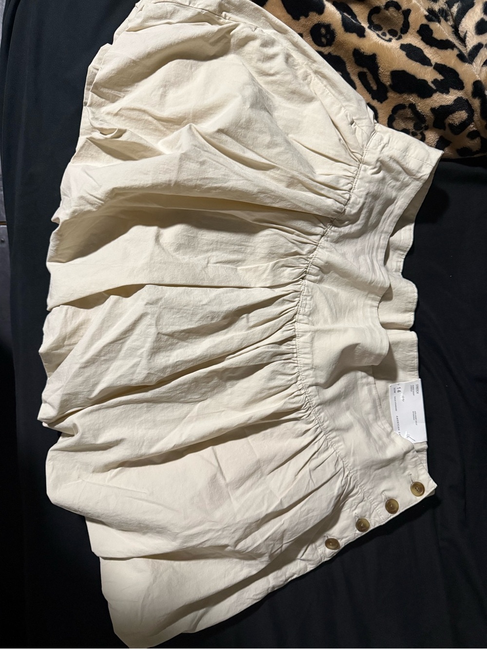 American Eagle Outfitters Cream Gathered Mini Skort with Button Detail